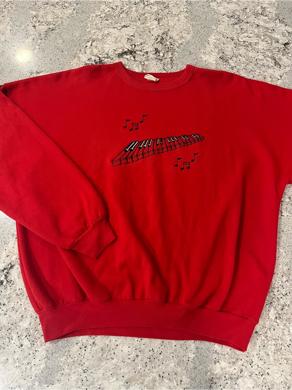 Vintage 90s Red Keyboard Crewneck Sweater
